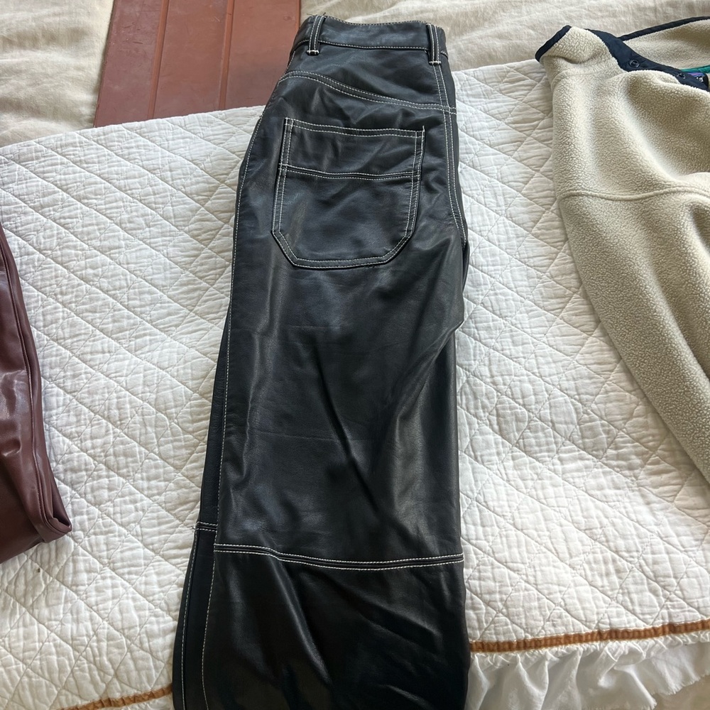 Free people black and white leather pants size 0